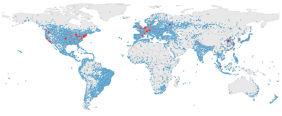 Global map of BIL data downloads by IP location
